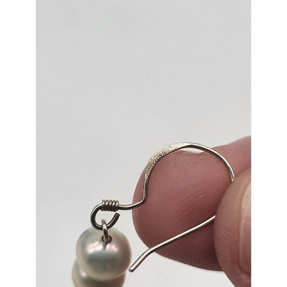 925 Sterling Silver Pearl and Blue Faceted Bead Dangle Drop Earrings Dainty - Picture 4 of 6